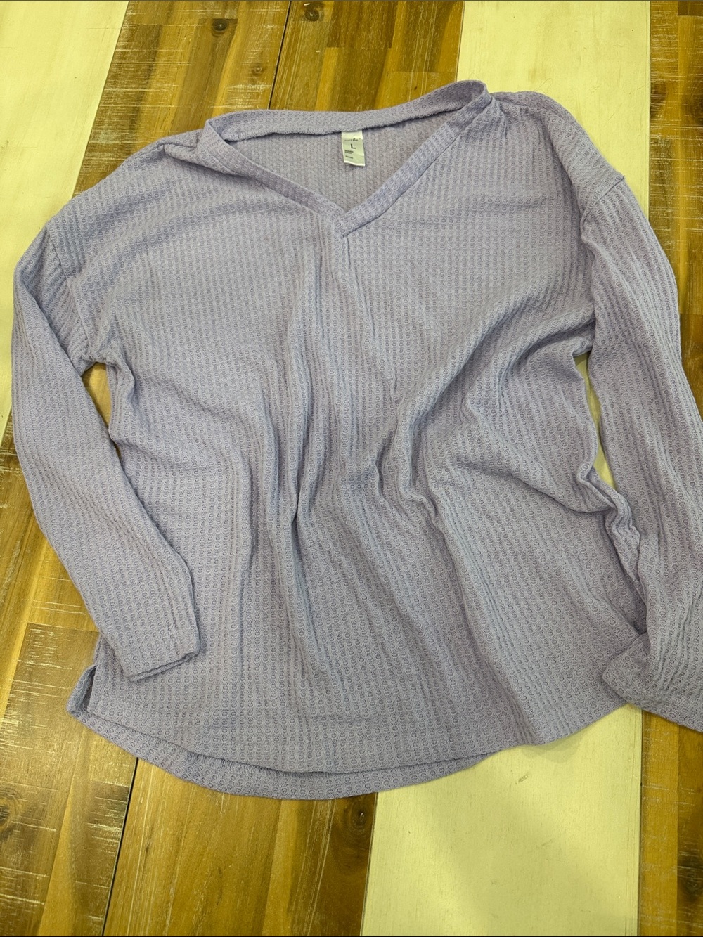just be Lavender V-Neck Waffle Knit Long Sleeve Top
